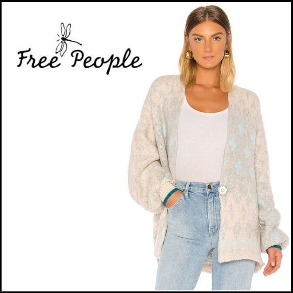 NWT FREE PEOPLE Winter Wonderland Cardi in Blue - Picture 2 of 6